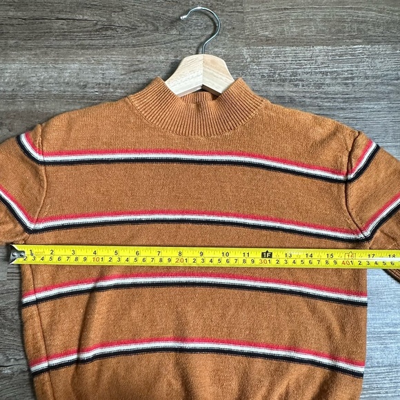 Free People Retro Mock Burnt Orange Black/White Striped Linen Blend Sweater SML - Picture 8 of 8